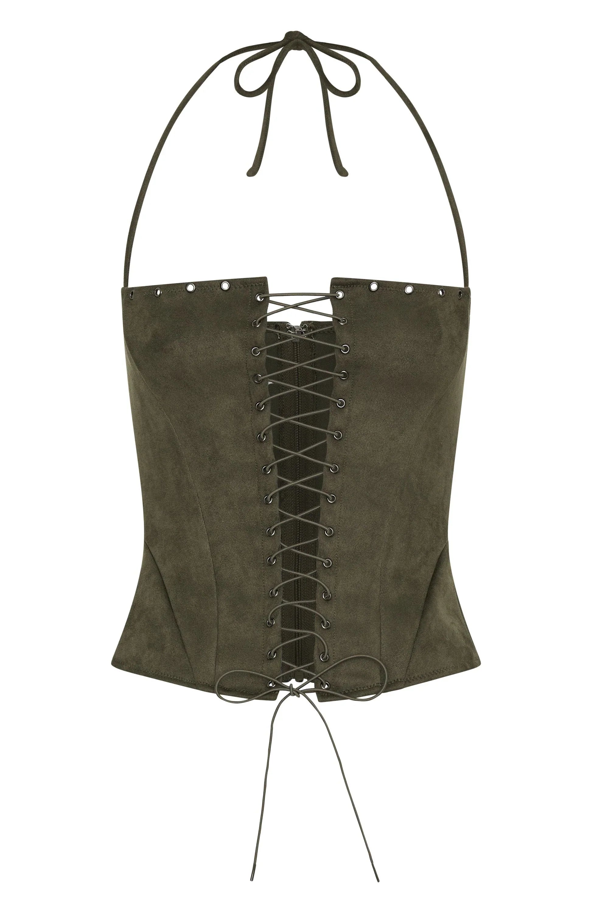 Dont Speak Faux Suede Bustier Cactus