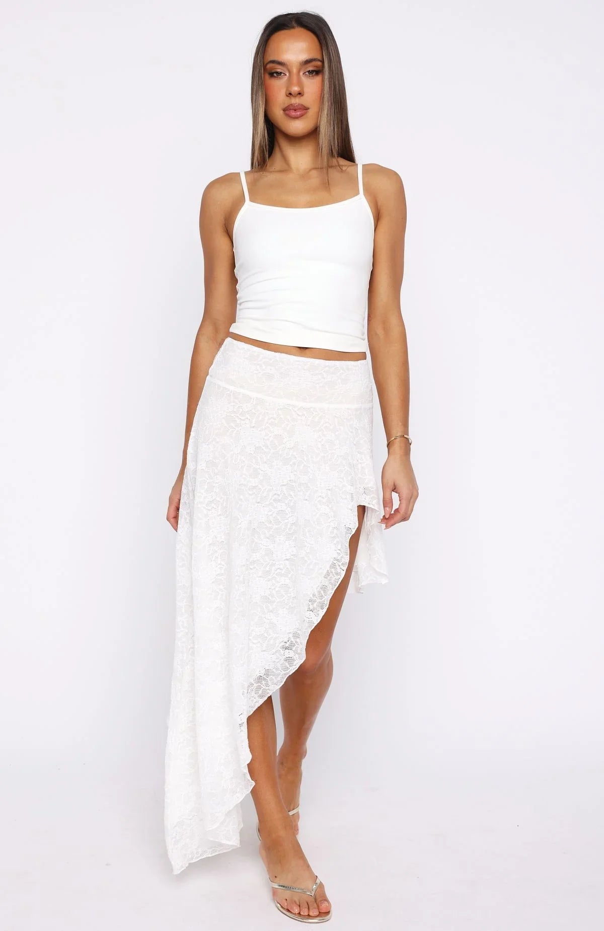 Dancing On My Own Lace Midi Skirt White