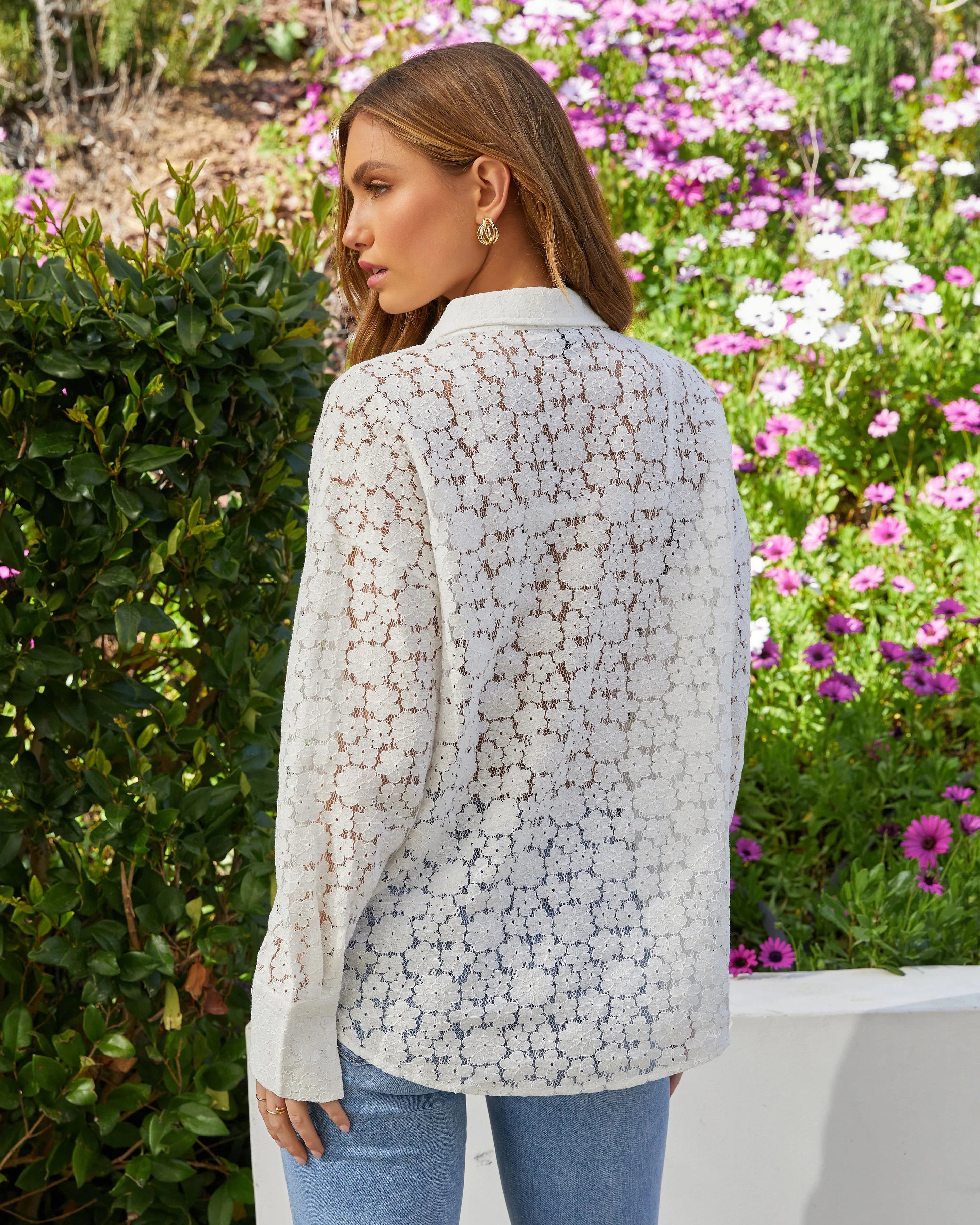 Gwen Floral Lace Button Down Shirt