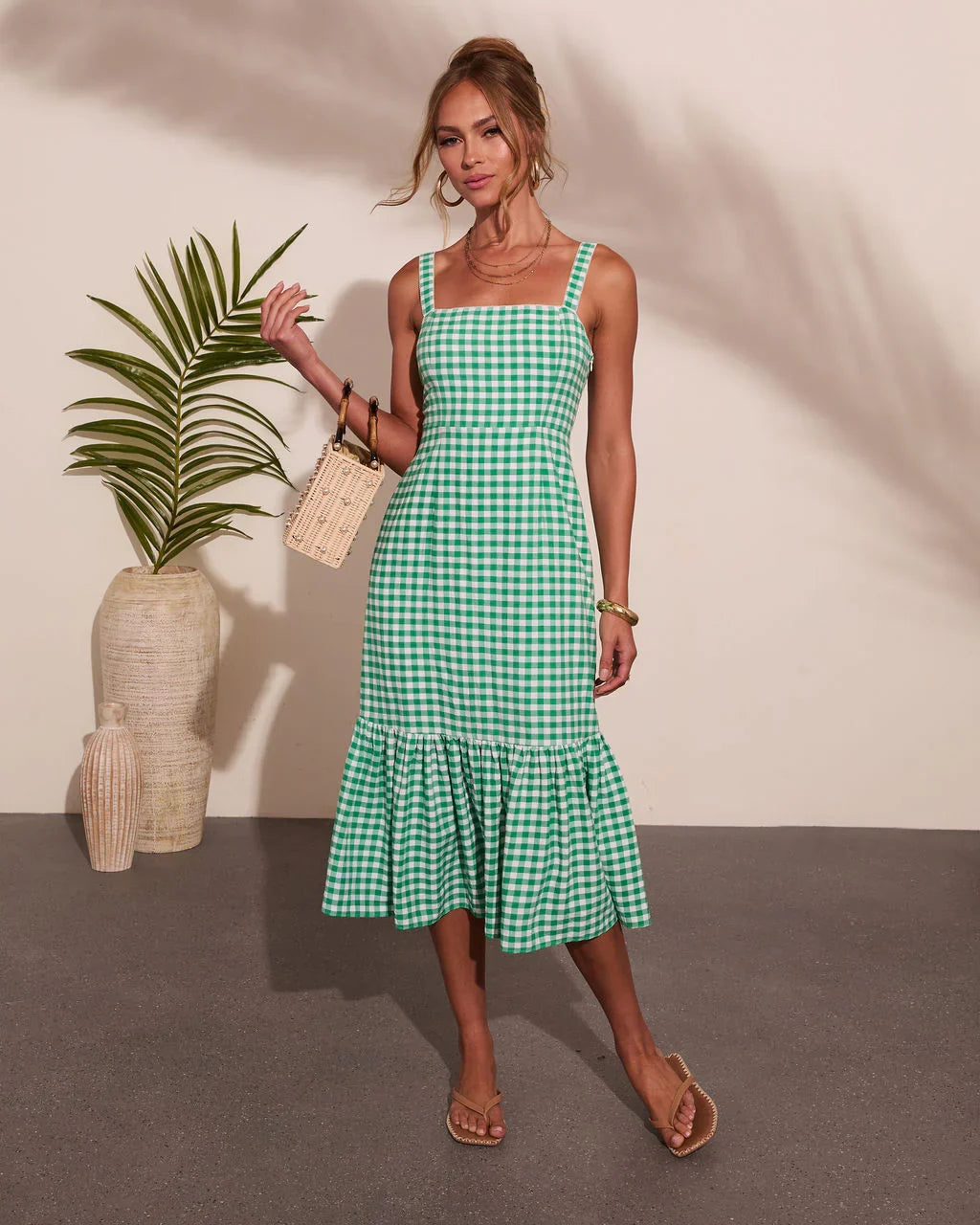 Summer Loving Gingham Print Midi Dress