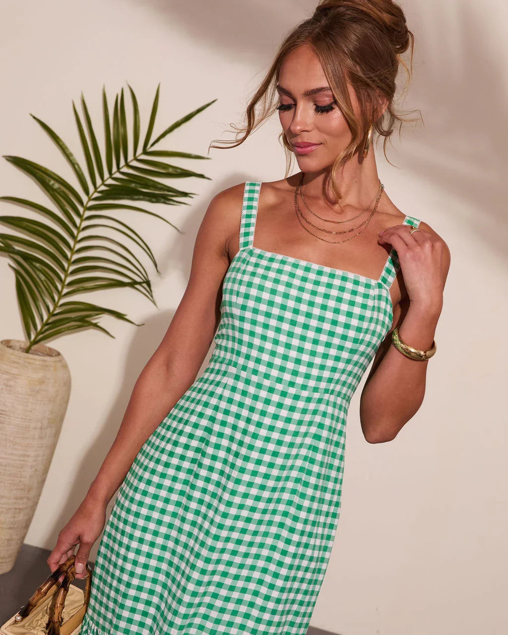 Summer Loving Gingham Print Midi Dress