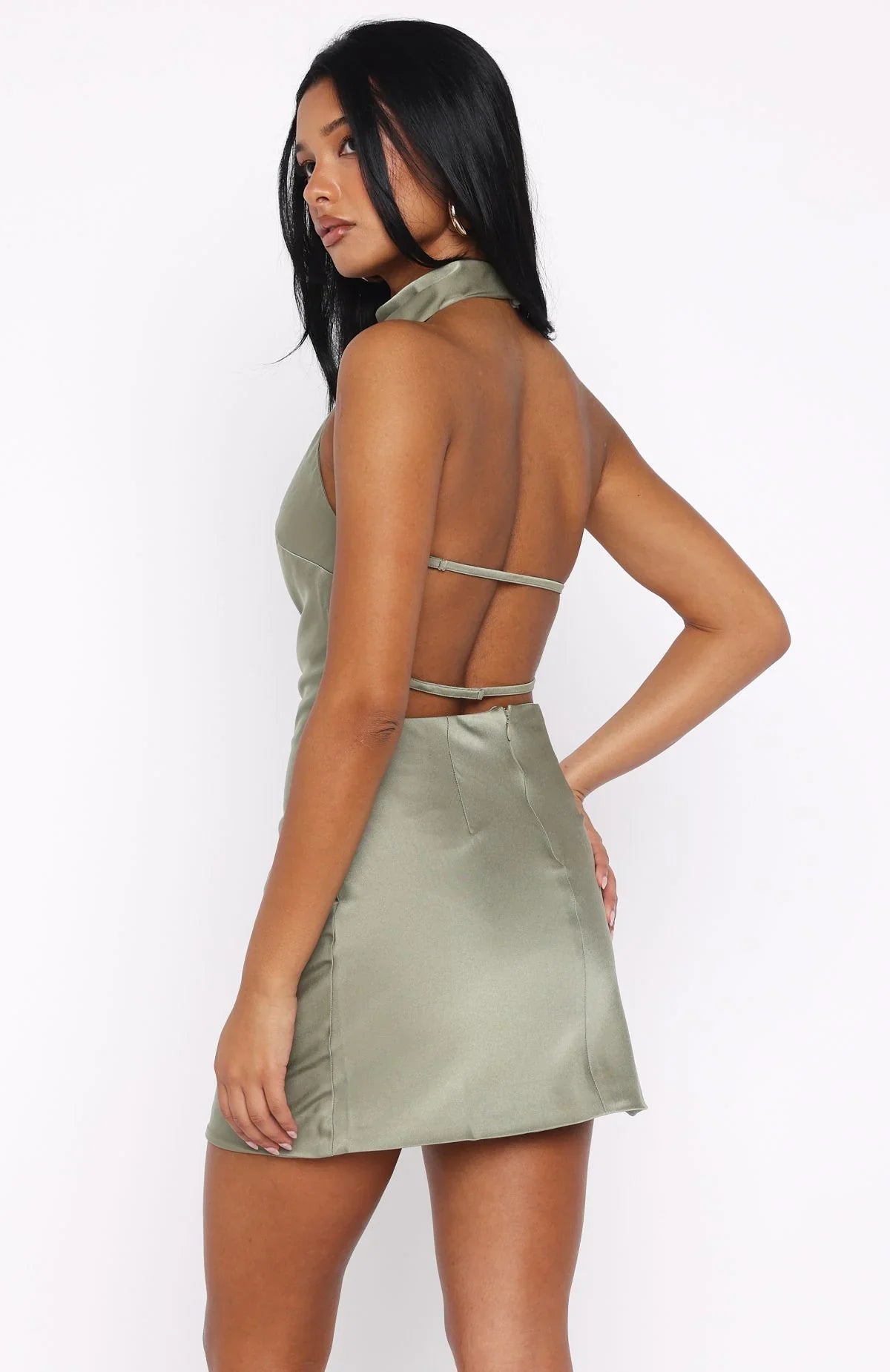 Just Small Talk Halter Mini Dress Khaki