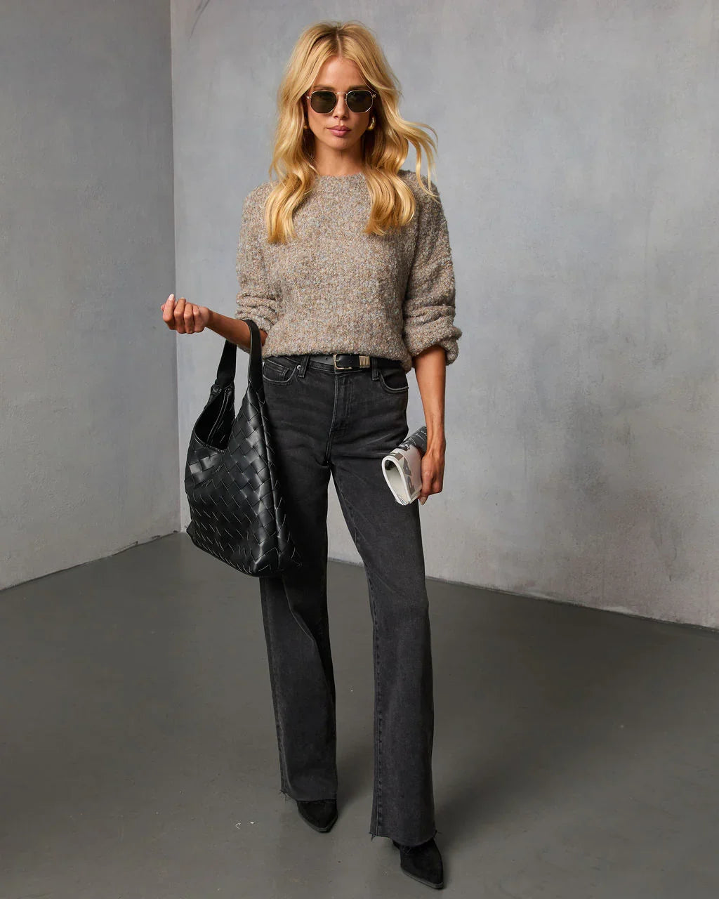 Dilone Curled Knit Crew Neck Sweater