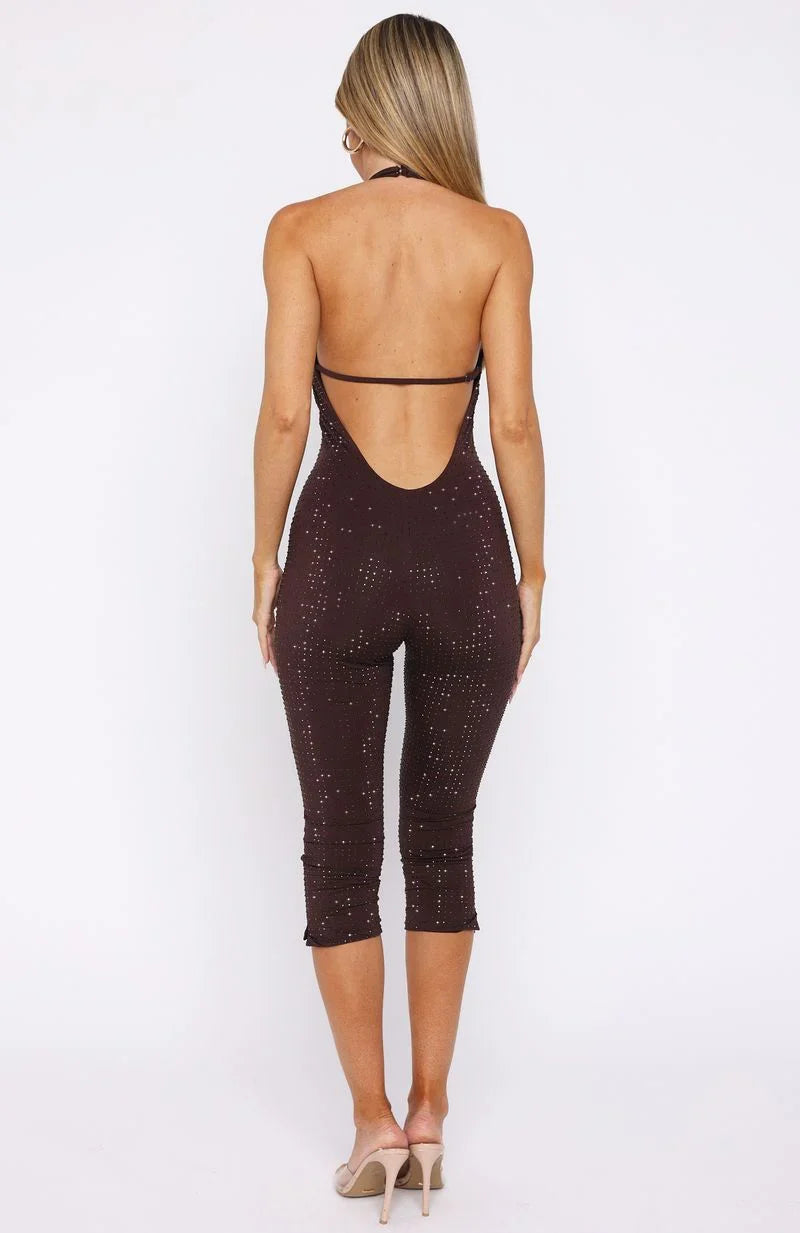 Retrograde Romance Embellished Jumpsuit Chocolate