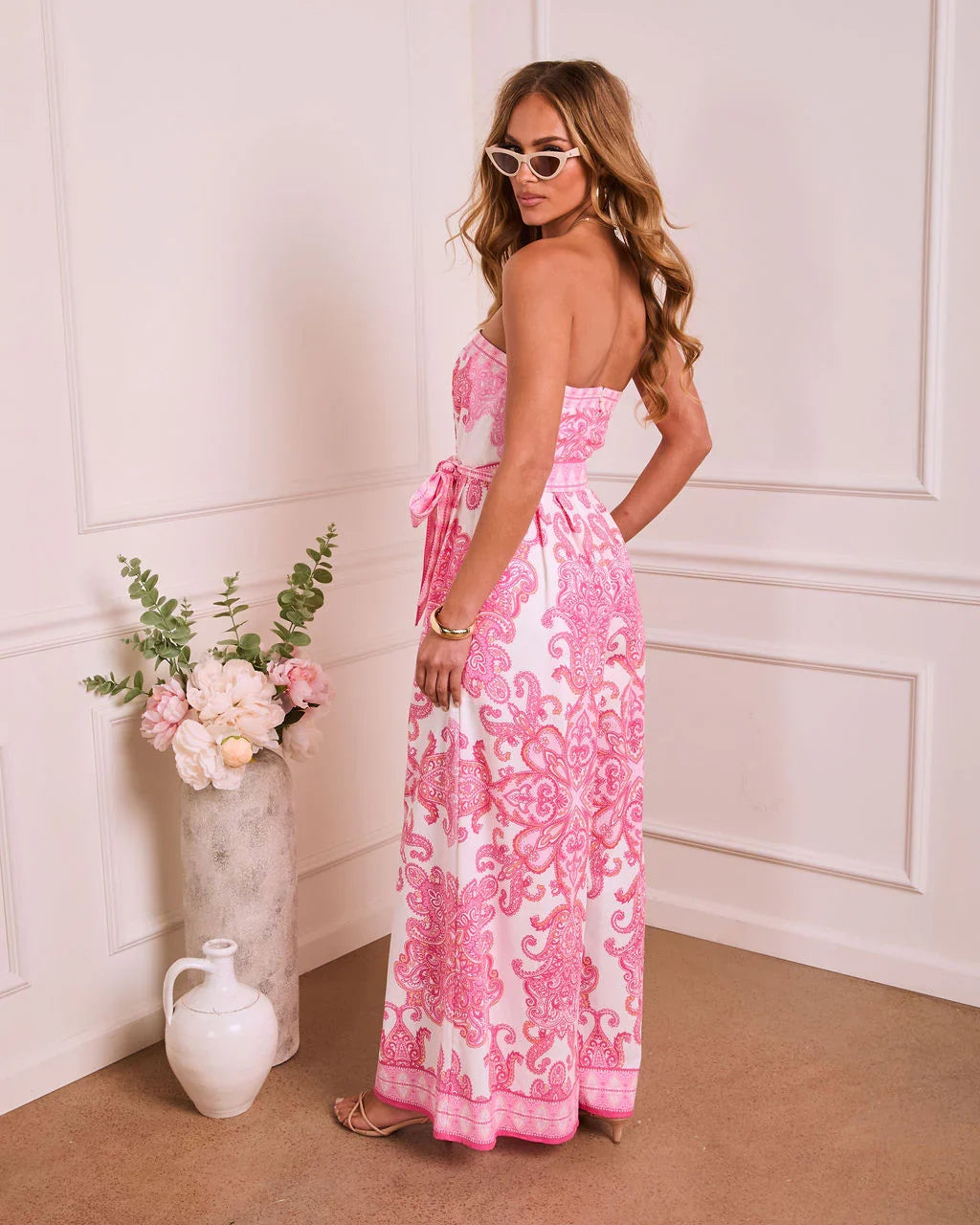Romantic Posy Paisley Waist Tie Strapless Jumpsuit