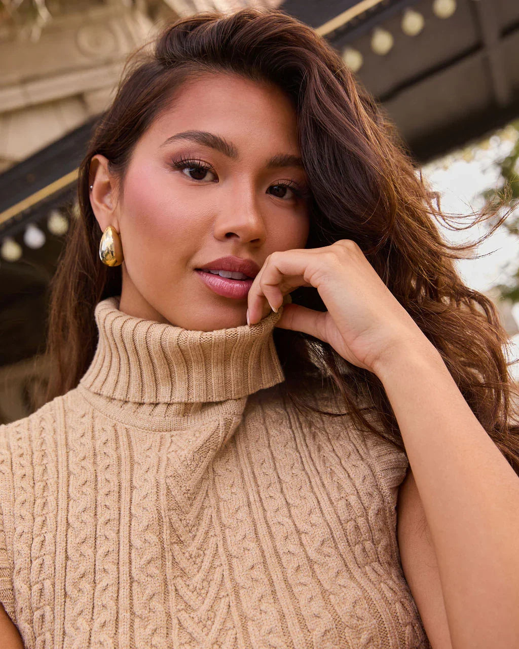 Cinnamon Swirl Turtleneck Cable Knit Sweater