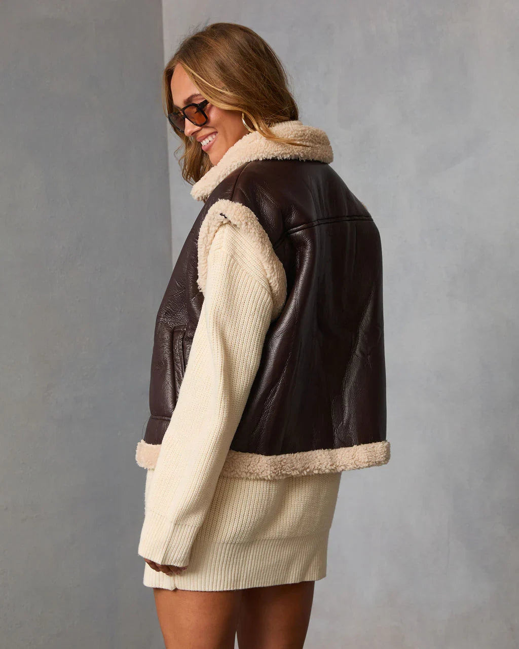 Beckett Oversized Faux Leather Sherpa Vest