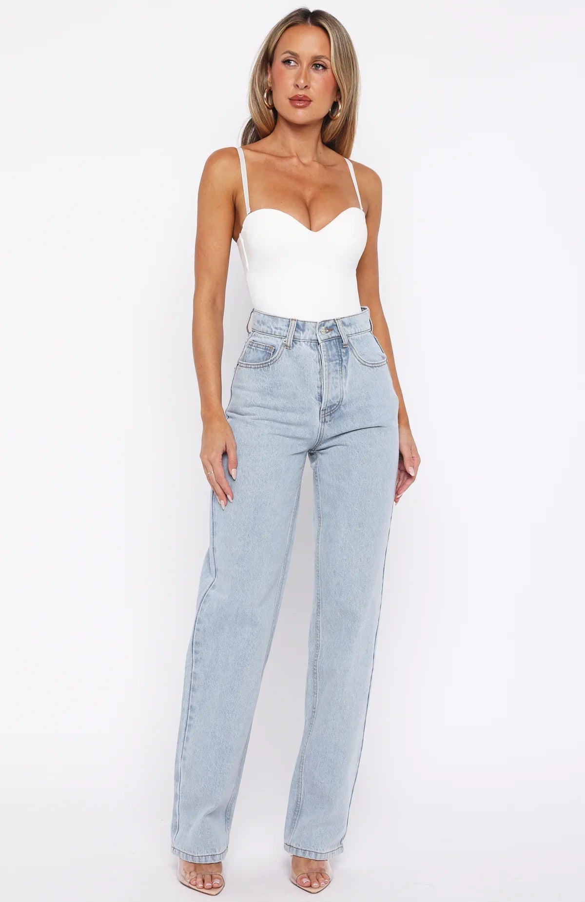 Always With Me High Rise Straight Leg Jeans Mid Blue