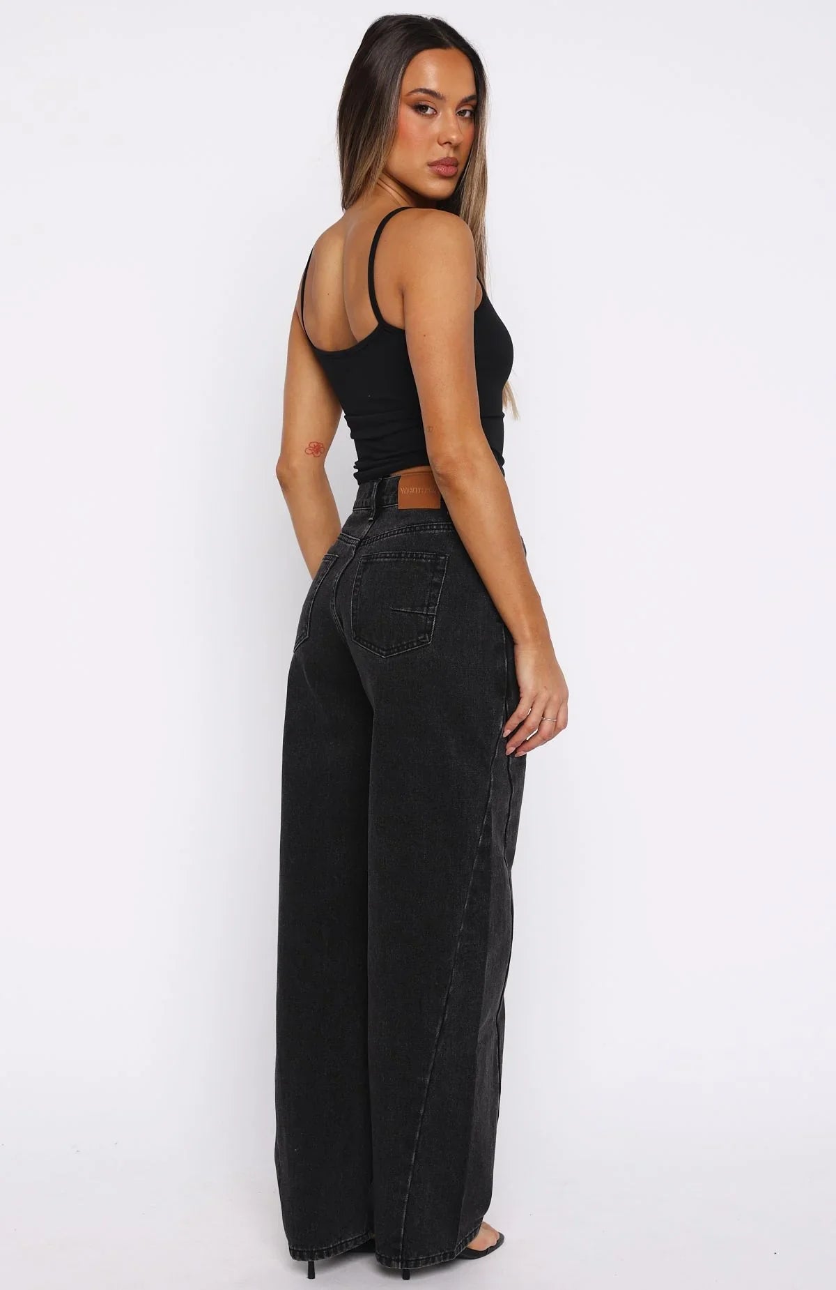 Kiara Mid Rise Barrel Leg Jeans Black Acid