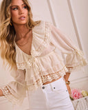 Andrea Ruffle Chiffon Lace Trim Blouse