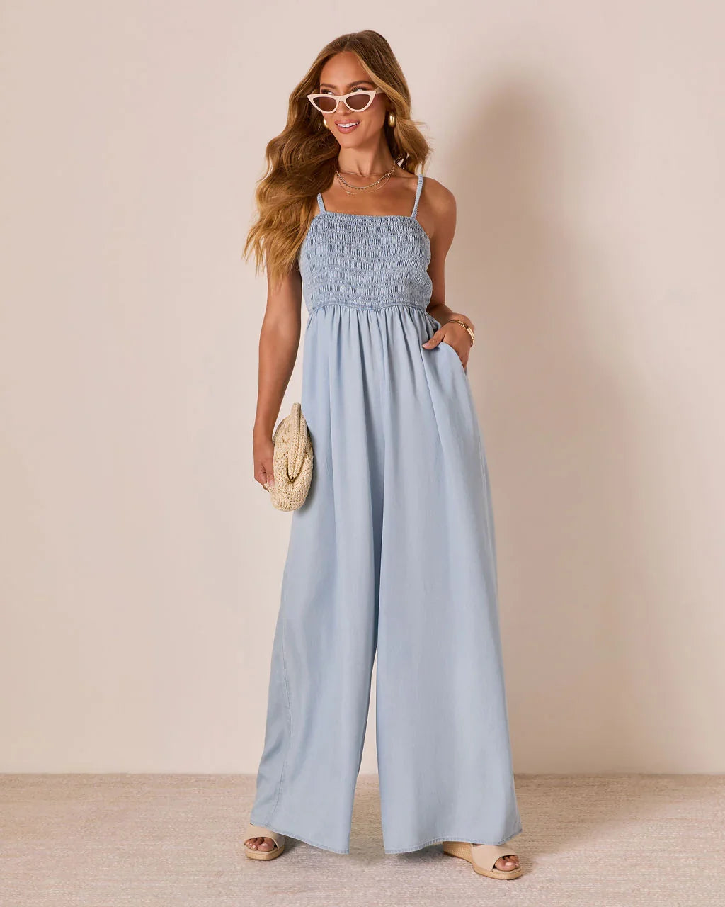 Kerra Wide Leg Chambray Jumpsuit
