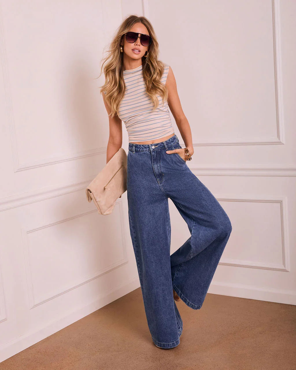 Elaris Stretch Mid Rise Wide Leg Jeans