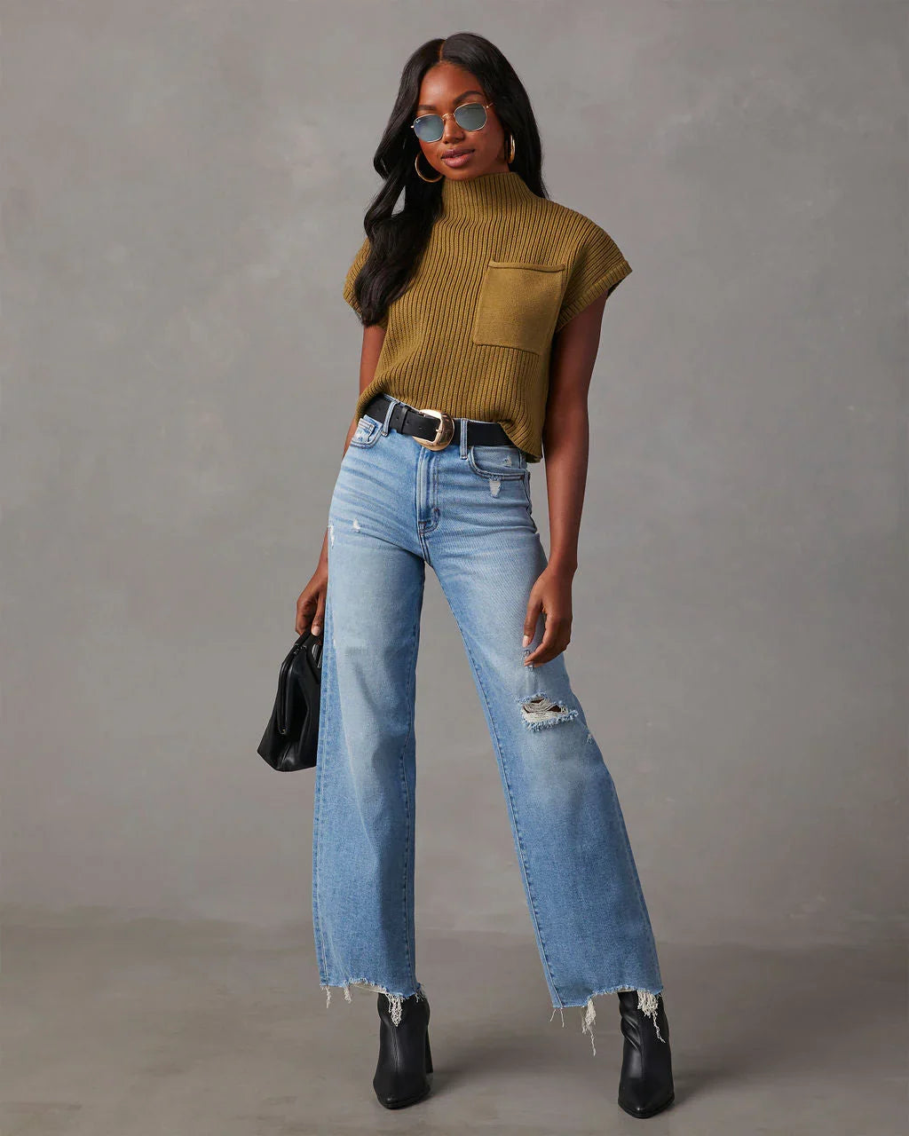 Brooke Mock Neck Short Sleeve Sweater