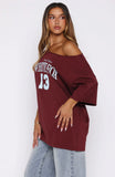 Everything In Time Off Shoulder Oversized Tee Burgundy