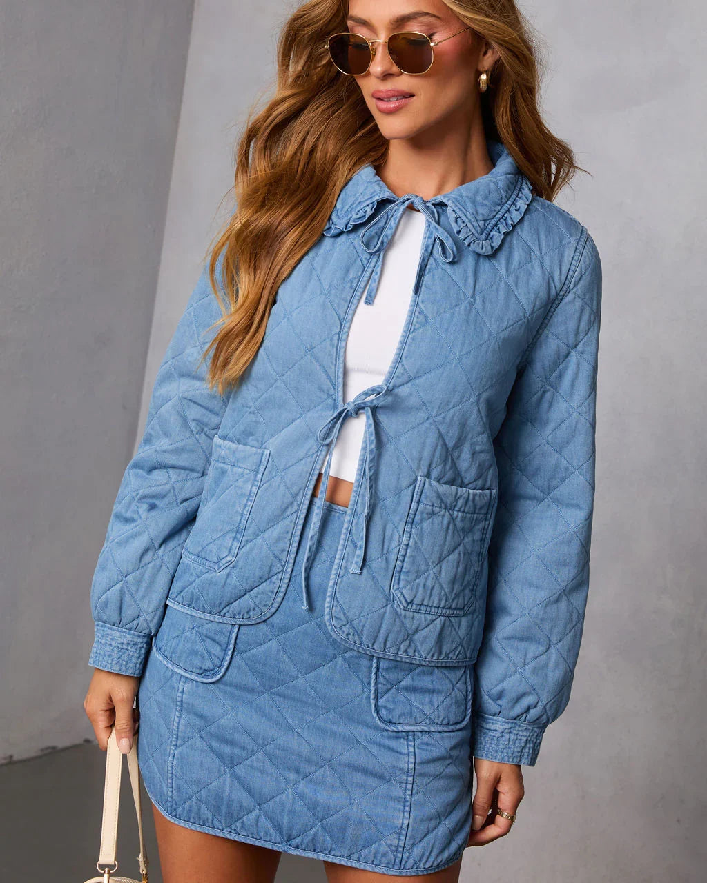 Roisin Front Tie Quilted Denim Jacket