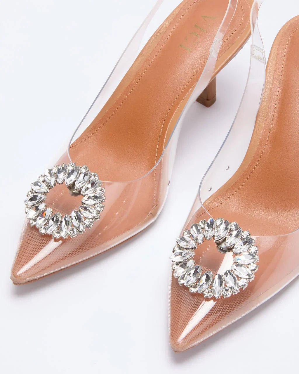 Namire Clear Slingback Embellished Charm Heels