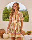Serena Coast Printed Wrap Tie Mini Shirt Dress