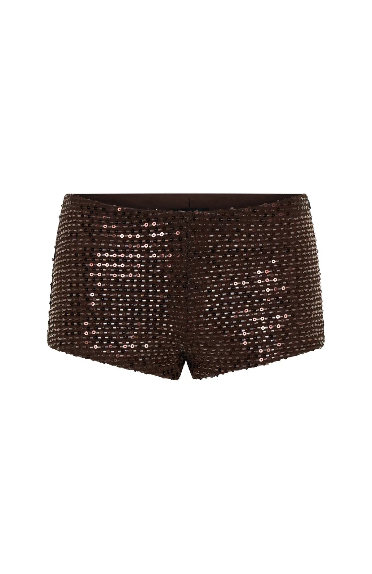 The Glitterati Beaded Mini Shorts Chocolate