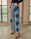 Just Lovers Heart Print Rigid Straight Leg Jeans