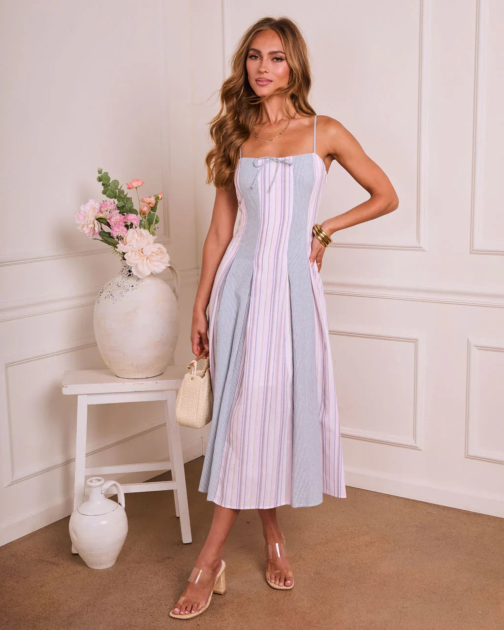 Closet Muse Striped Fit and Flare Maxi Dress