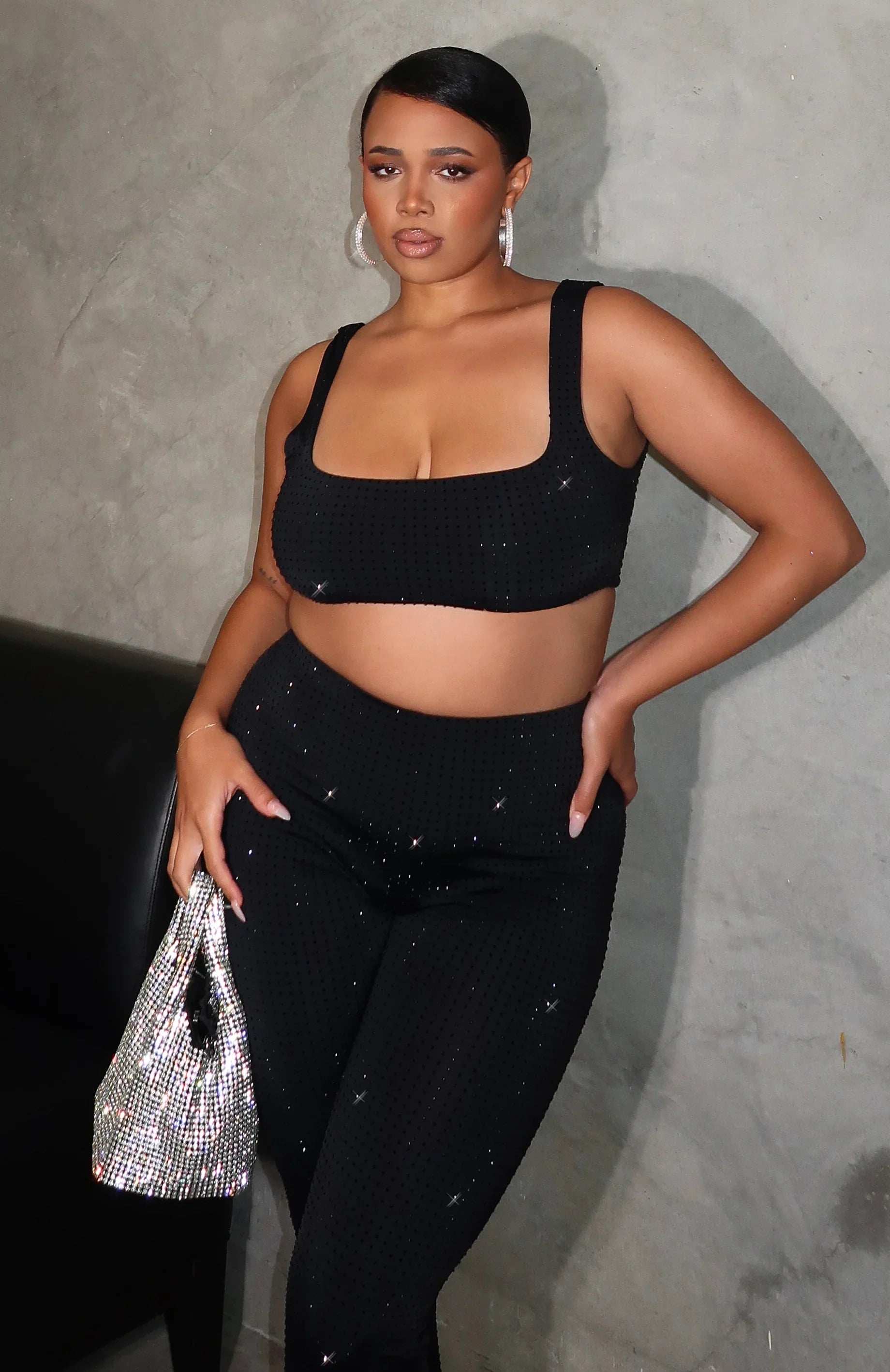 Running Late Embellished Crop Black