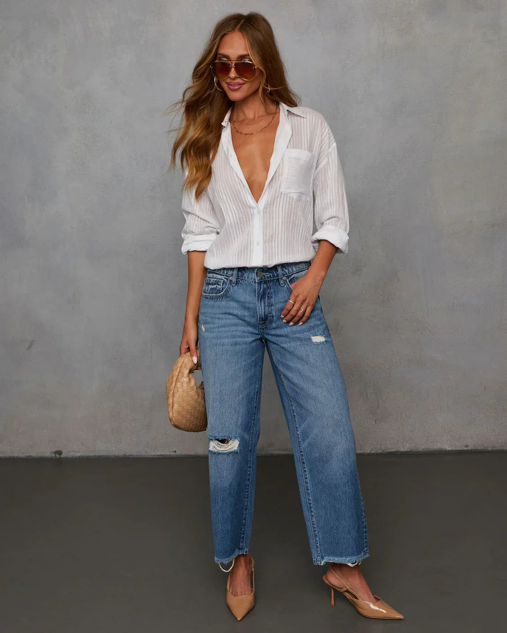 Olsen Rigid Distressed Barrel Jeans