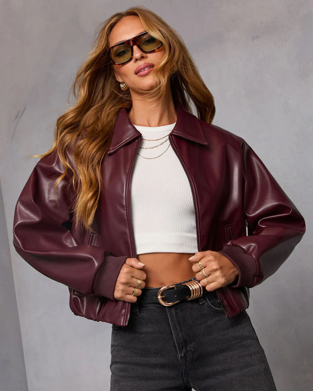 Laiken Cropped Leather Bomber Jacket