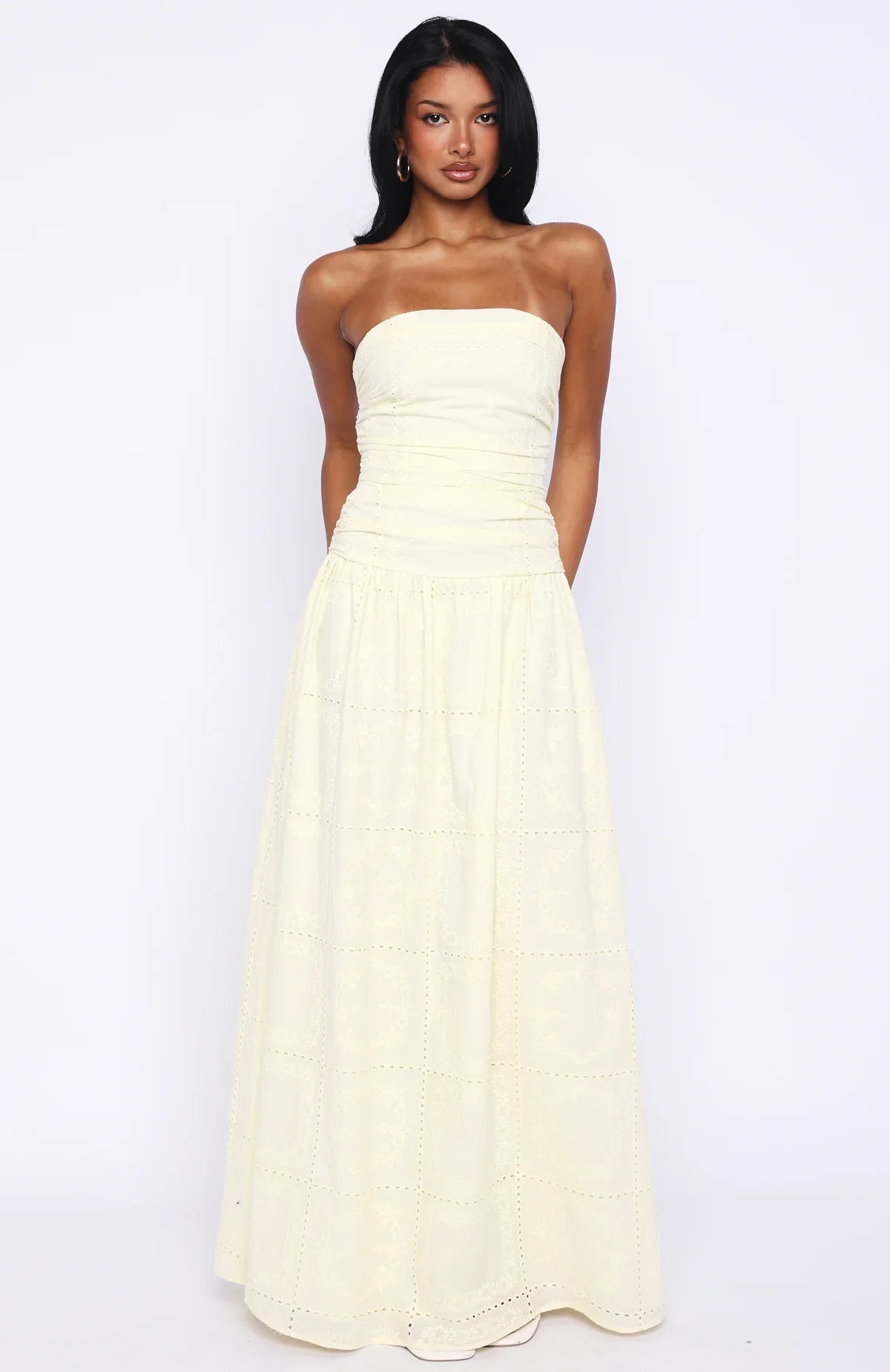 Bittersweet Babe Strapless Broderie Maxi Dress Butter