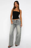 Text Me Low Rise Wide Leg Jeans Sand