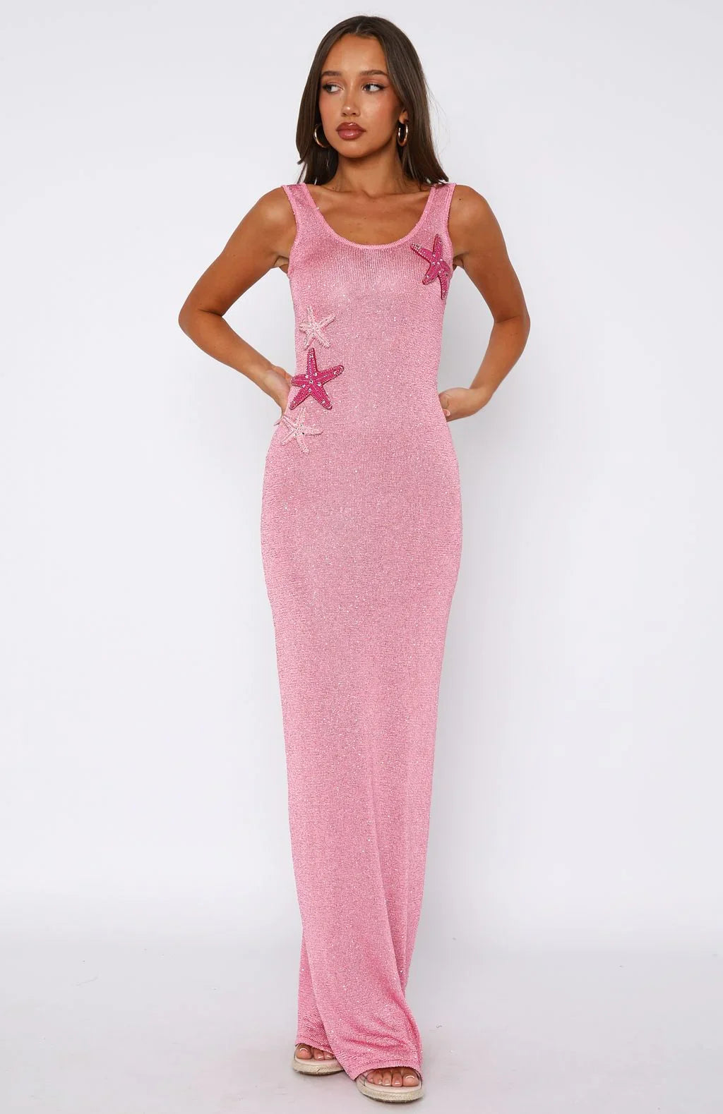 Marine Mist Sequin Knit Maxi Dress Pink