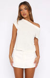 Finding Time Off Shoulder Knit Top White