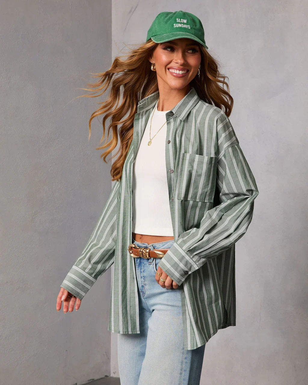 Ivy Collective Striped Buttoned Up Top