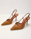 Sunny Sole Woven Raffia Slingback Heels