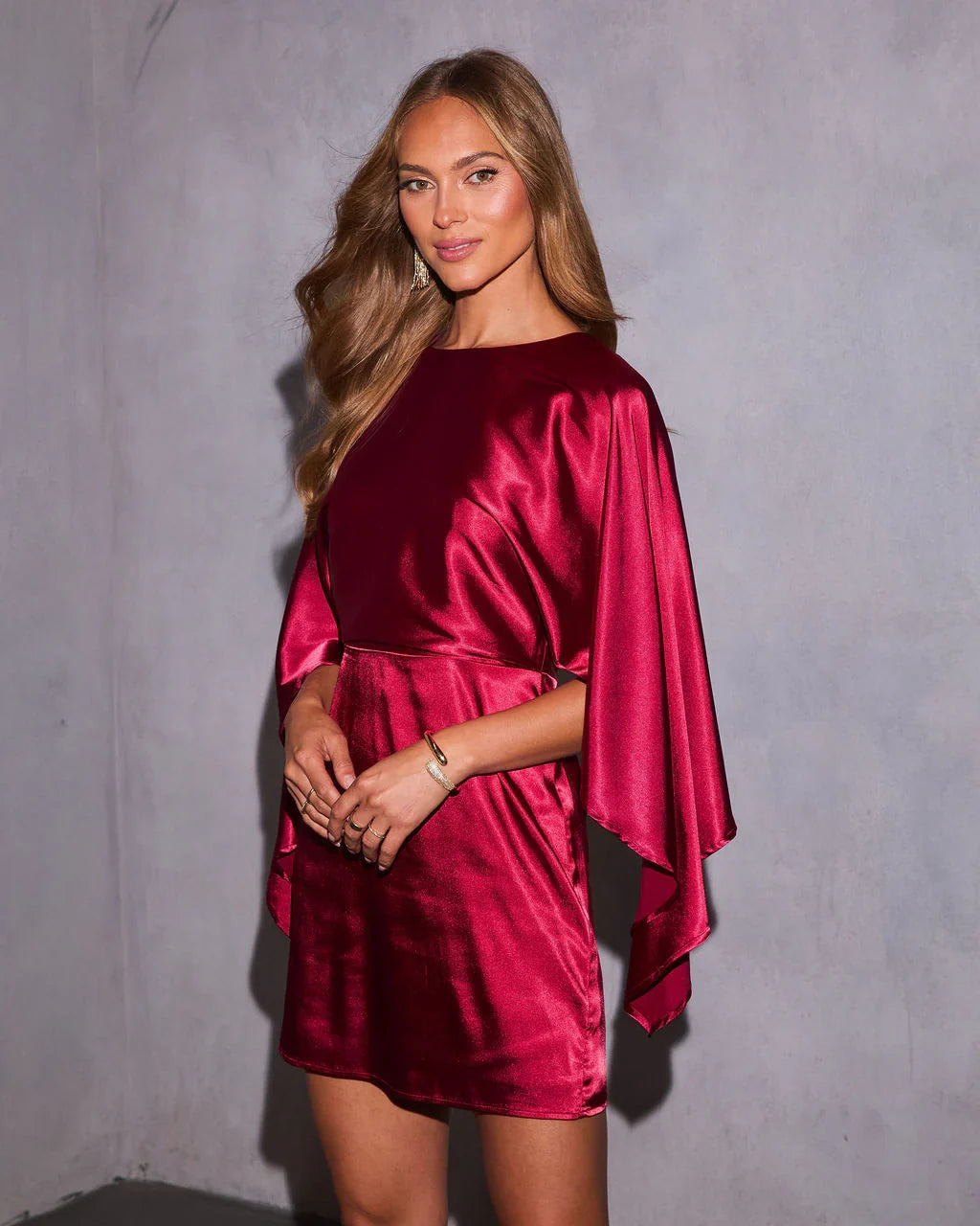 Mulled Moonlight Satin Cape Mini Dress