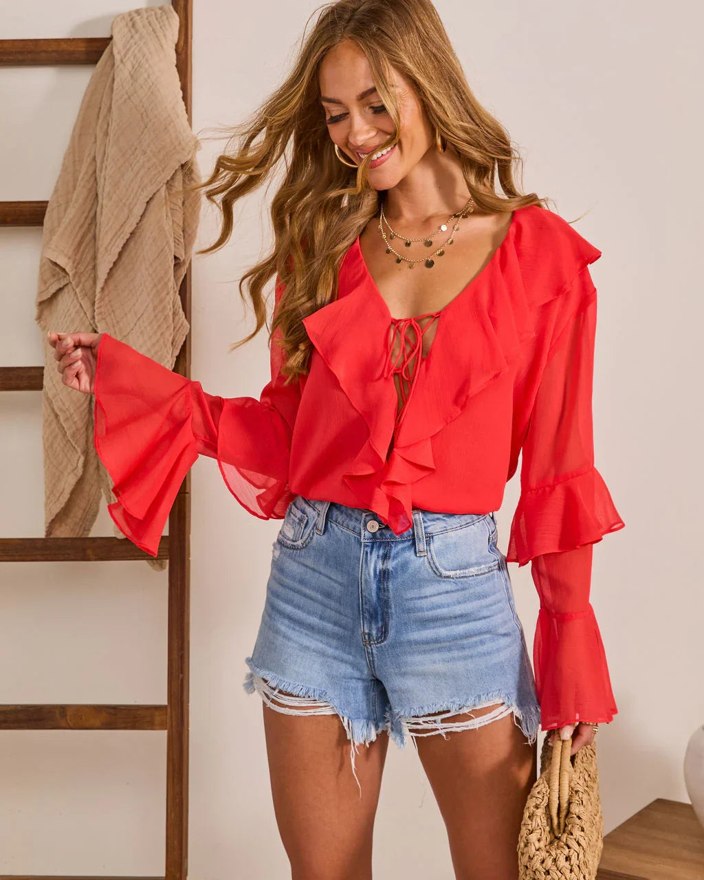 Sculpted Daydream Ruffle Chiffon Blouse