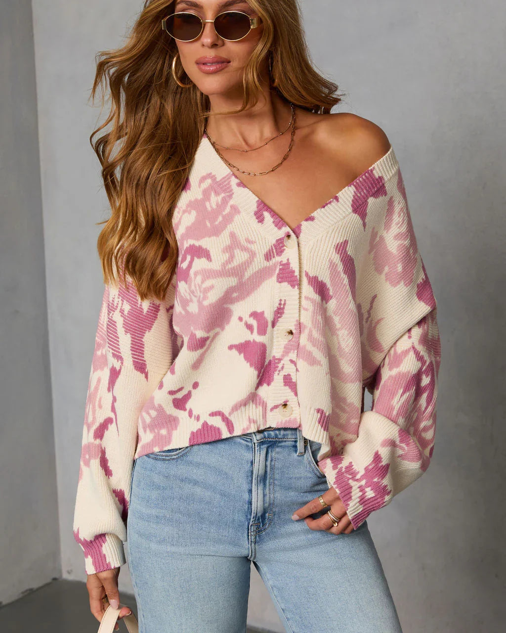 Honeyed Timber Knit Printed Cardigan