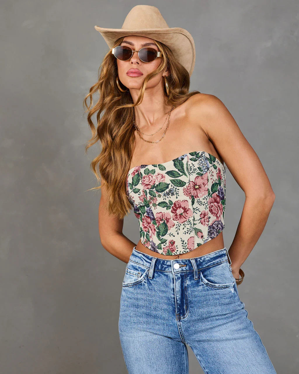 Blissful Blooms Floral Tapestry Corset Top