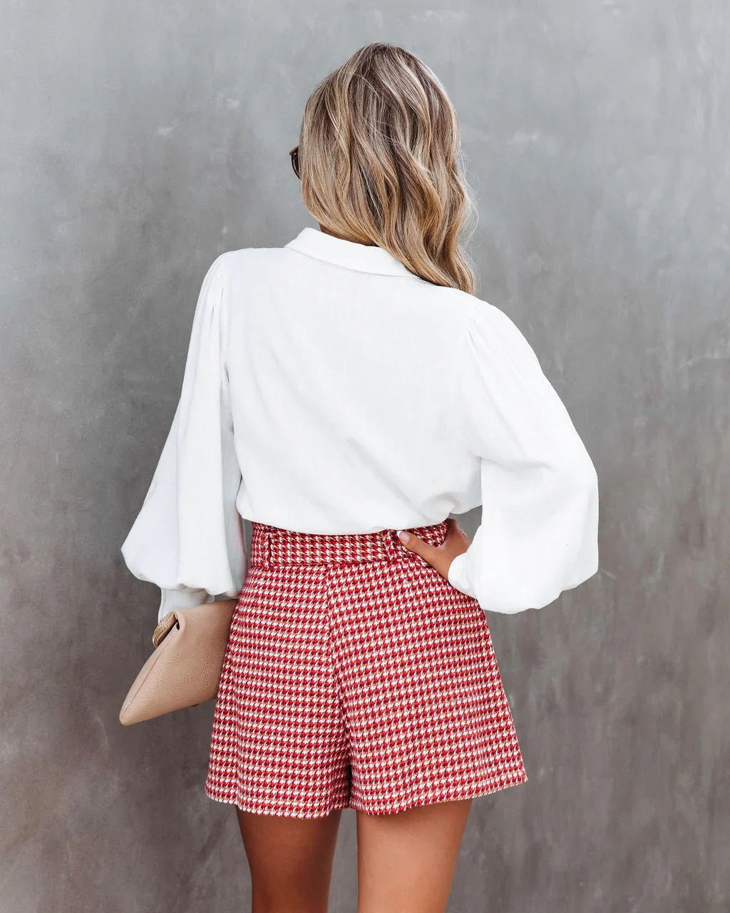 For The Record Houndstooth Belted Shorts
