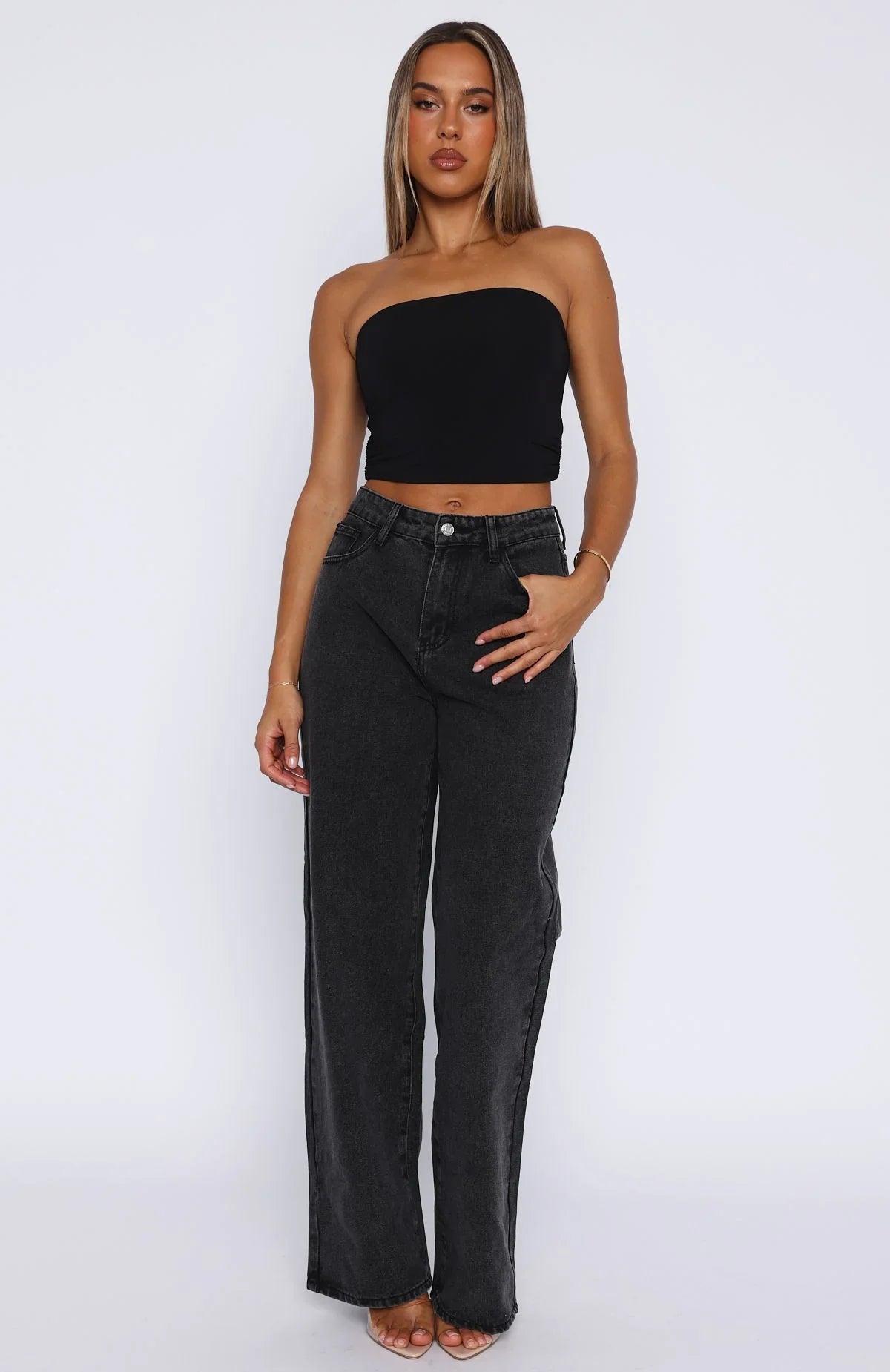 Bring The Style High Rise Wide Leg Jeans Black Acid