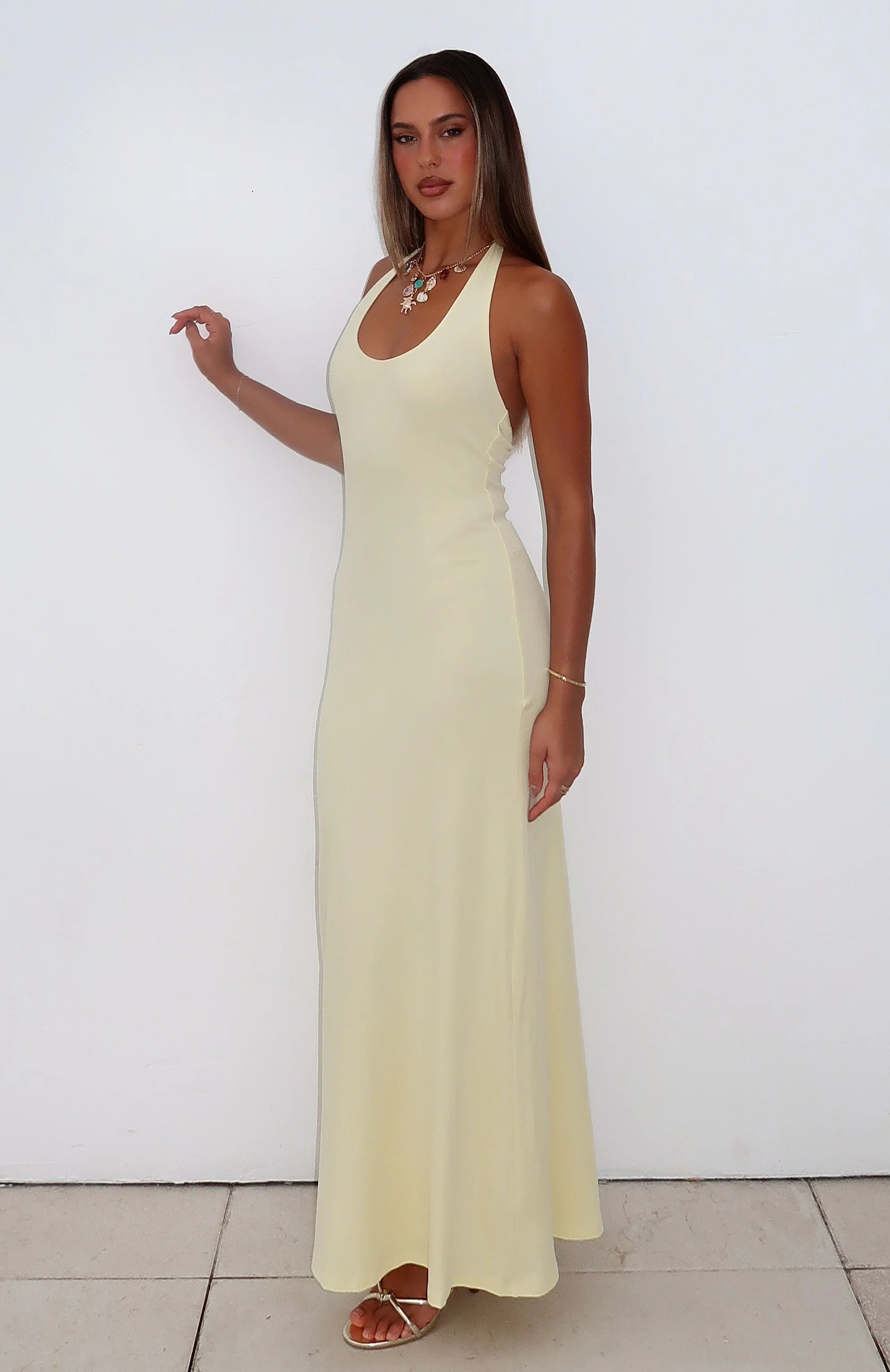 Took A Chance Halter Maxi Dress Lemon