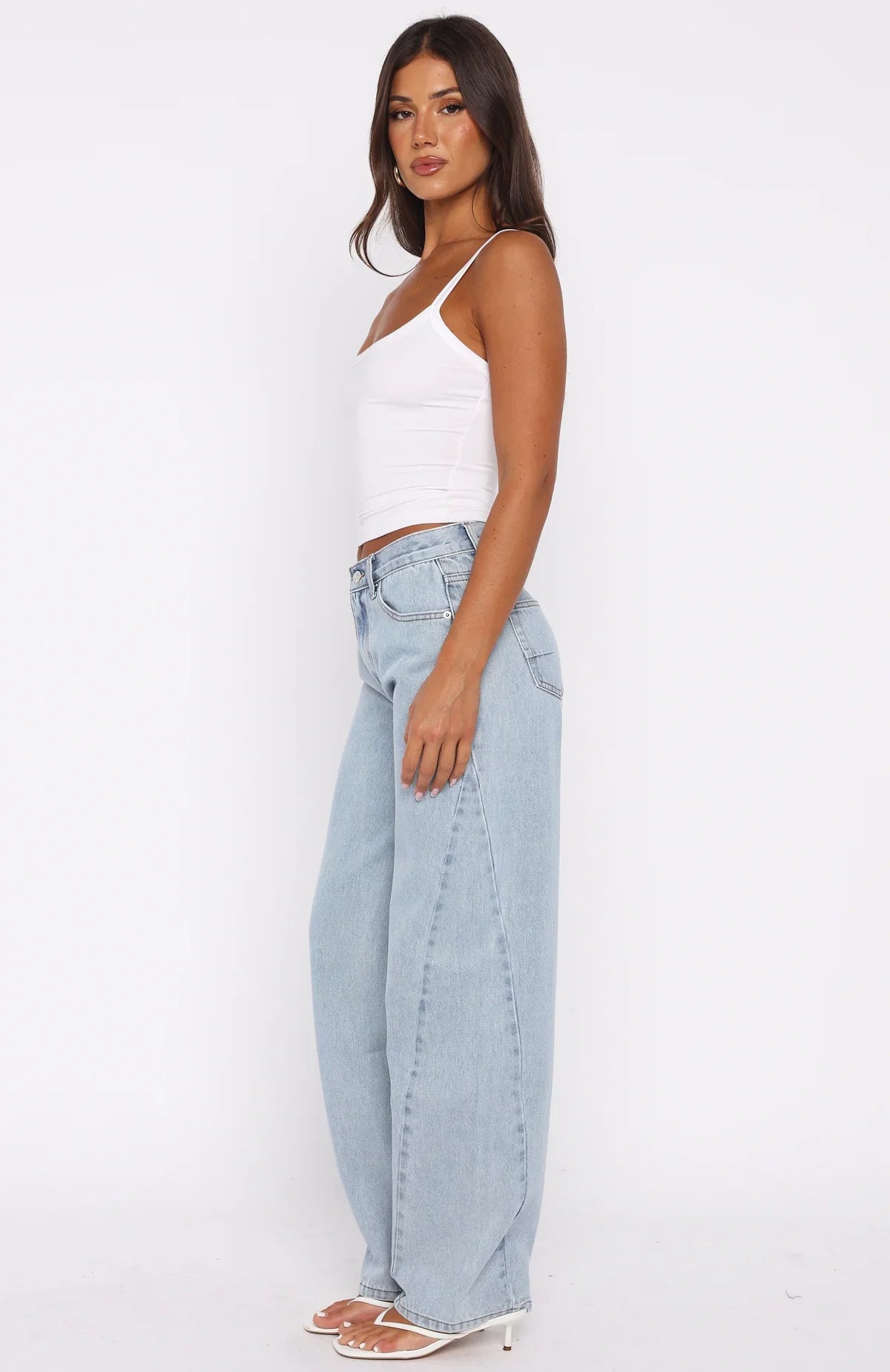 Kiara Mid Rise Barrel Leg Jeans Mid Blue