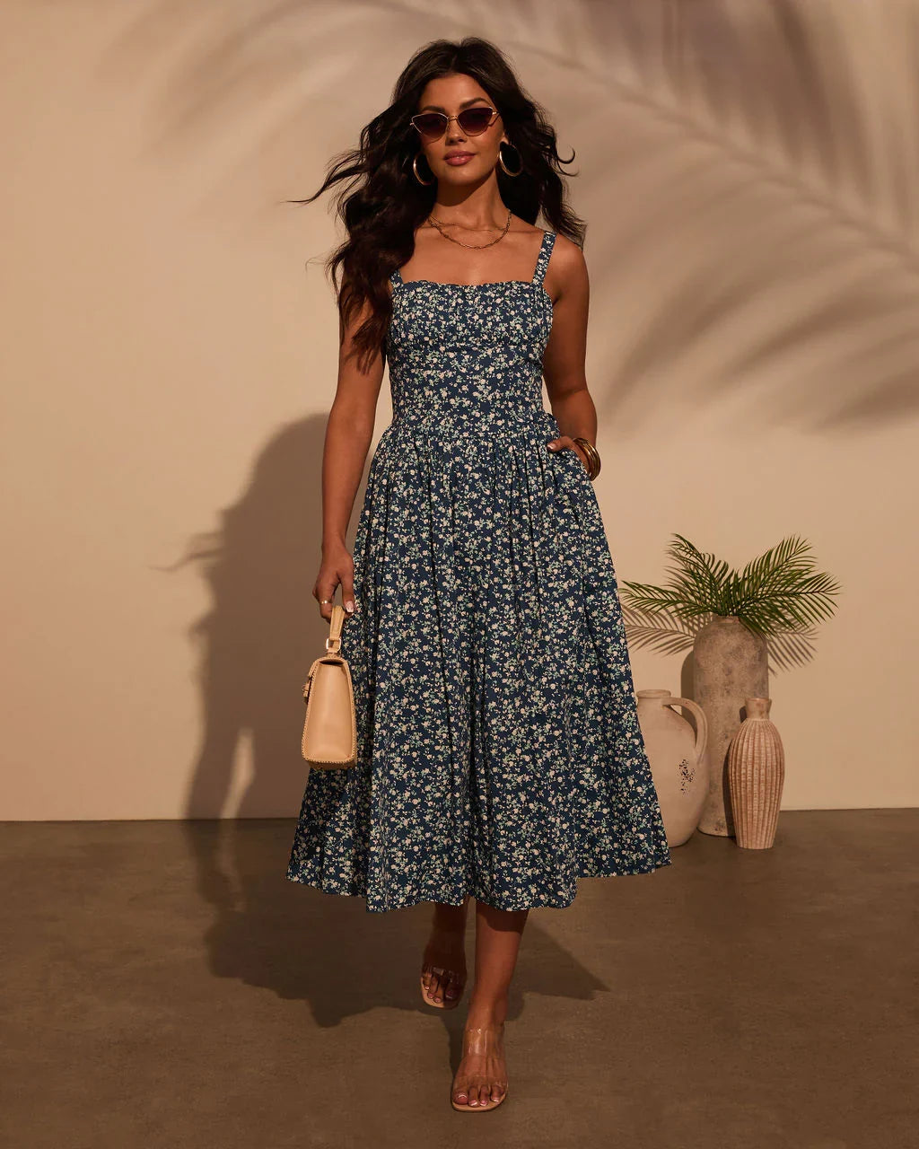 Vivvie Floral A Line Midi Dress