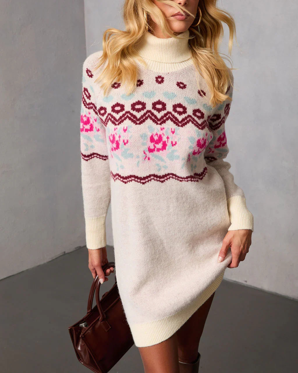 Frost Meadow Abstract Mini Sweater Dress