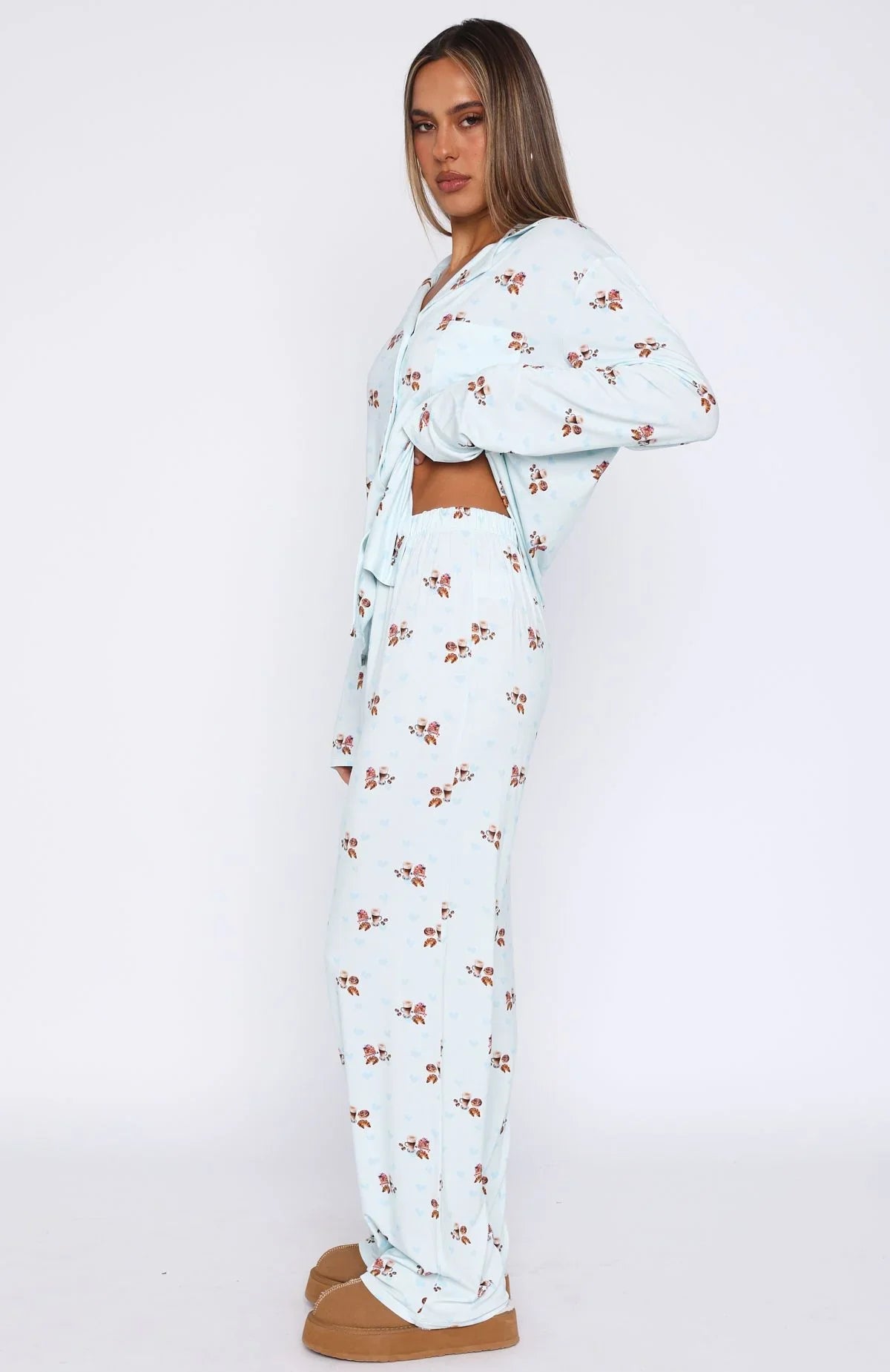 Pillow Talk Printed Long Sleeve Pyjama Set Blueberry Breakfast