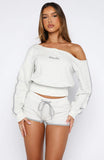 High Roller Off Shoulder Long Sleeve Sweater Grey Marle
