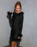 Frosted Intent Feather Trim Mini Dress