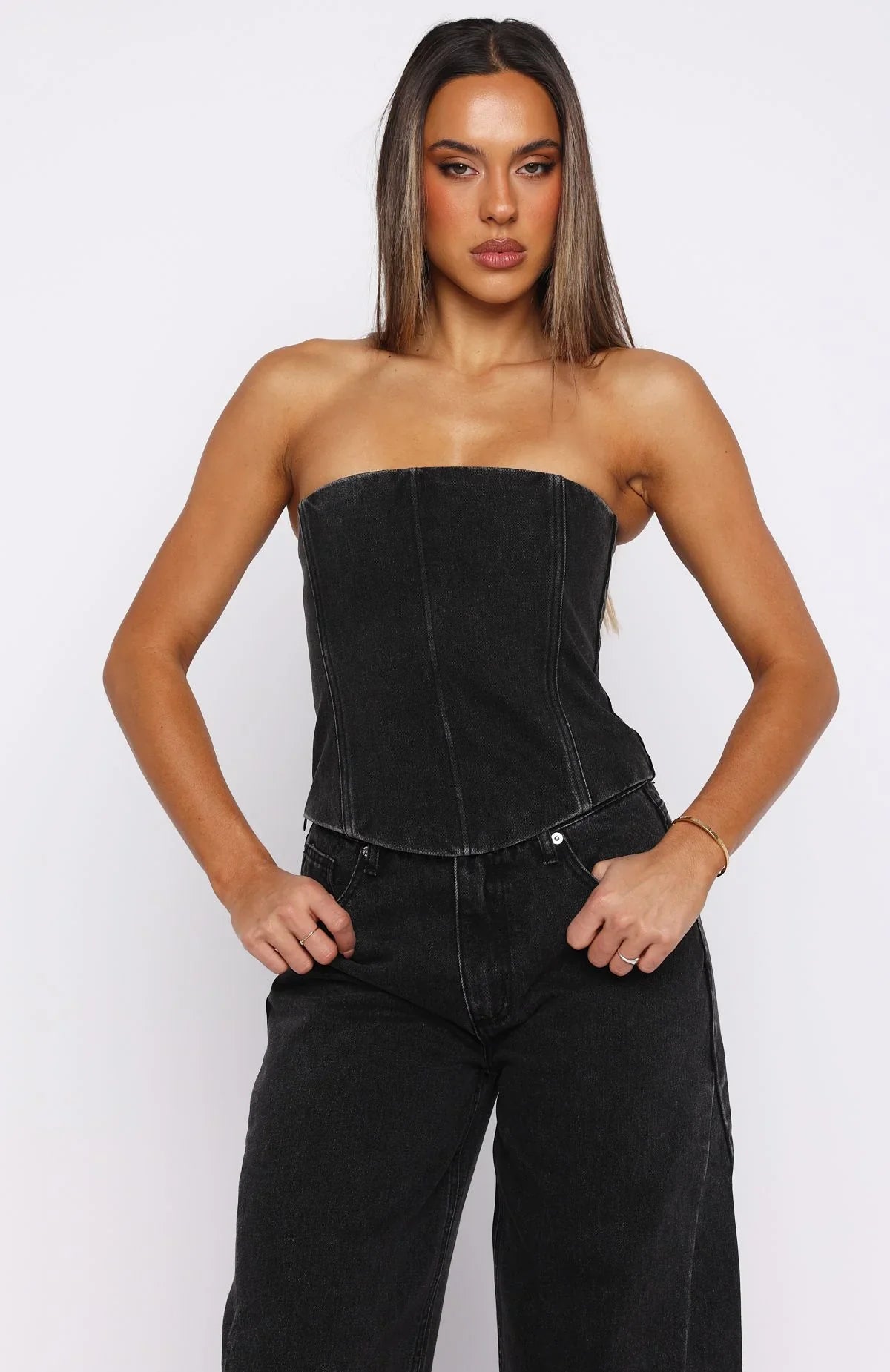 Be Mine Forever Denim Bustier Black Acid
