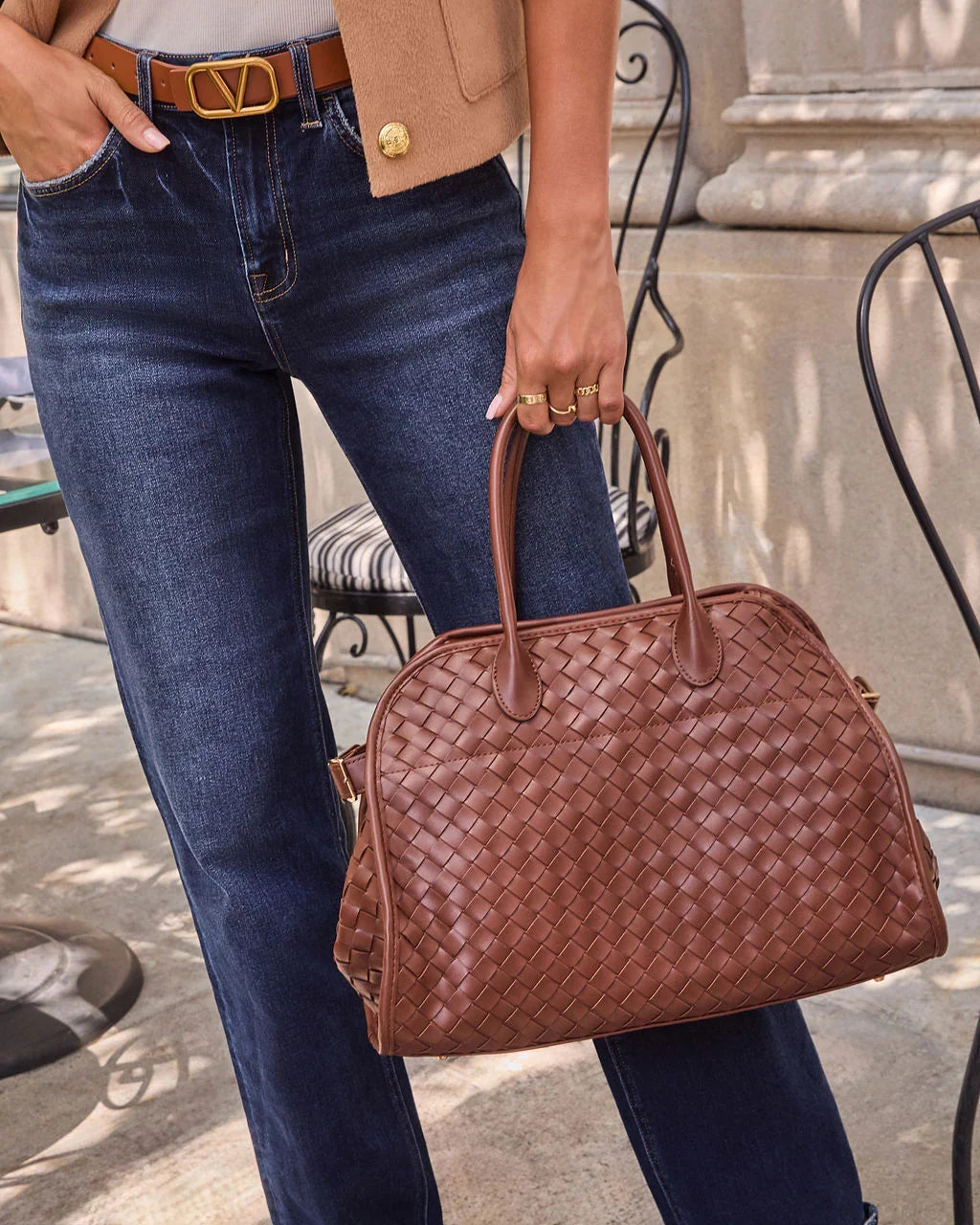 Blythe Woven Leather Satchel Bag
