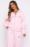 Lucky Ones Boxy Zip Front Hoodie Pink