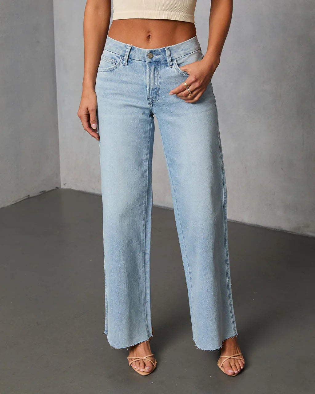 Lejer Stretch Mid Rise Straight Leg Jeans